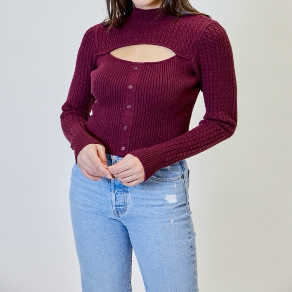 Design History Long Sleeve Knit Sweater Size XXL Sangria Cutout Stitch Fix NWT